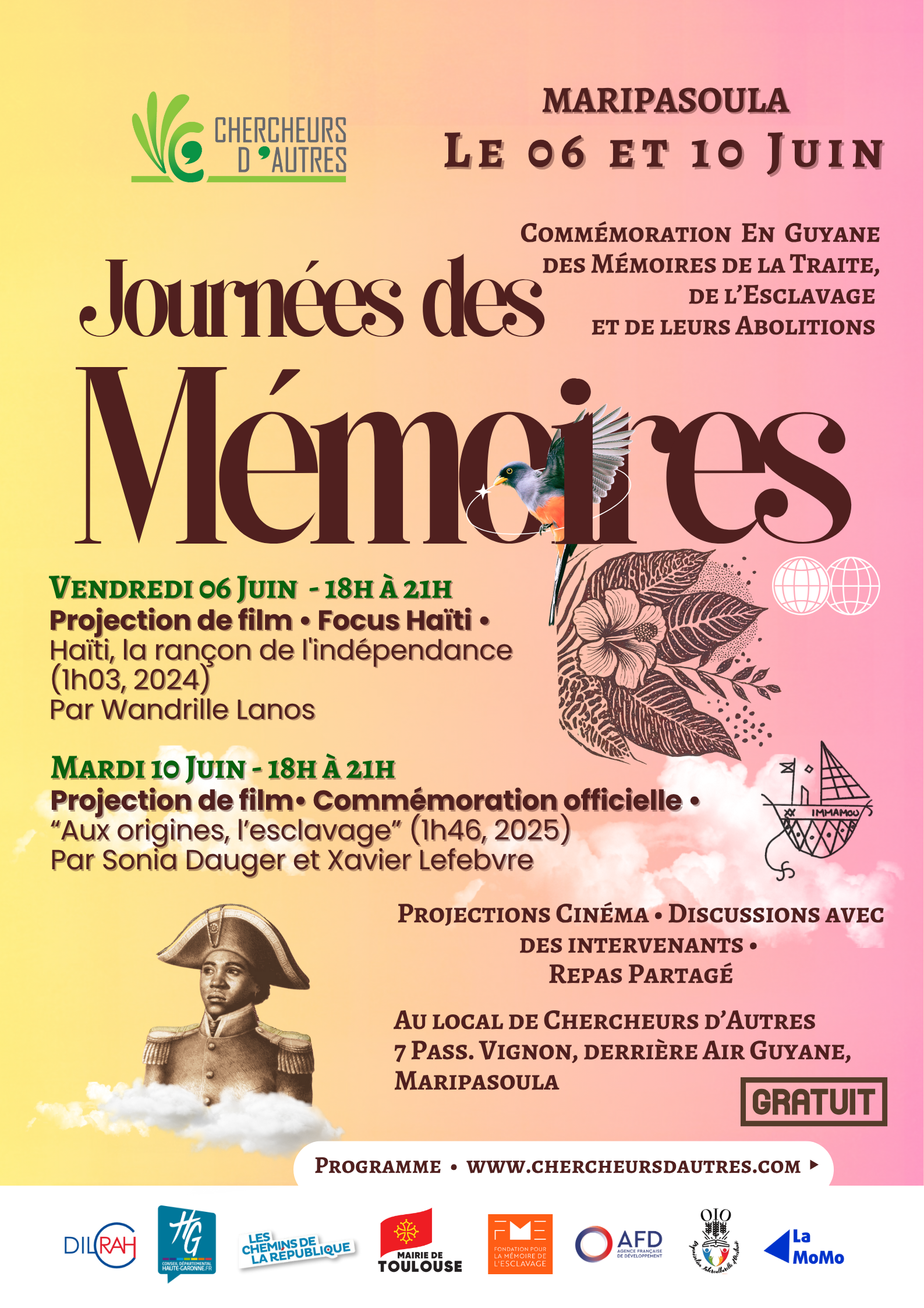Lire la suite à propos de l’article GUYANE – Journées des Mémoires à Maripasoula : projections, discussions et repas partagé le 06 et 10 juin.
