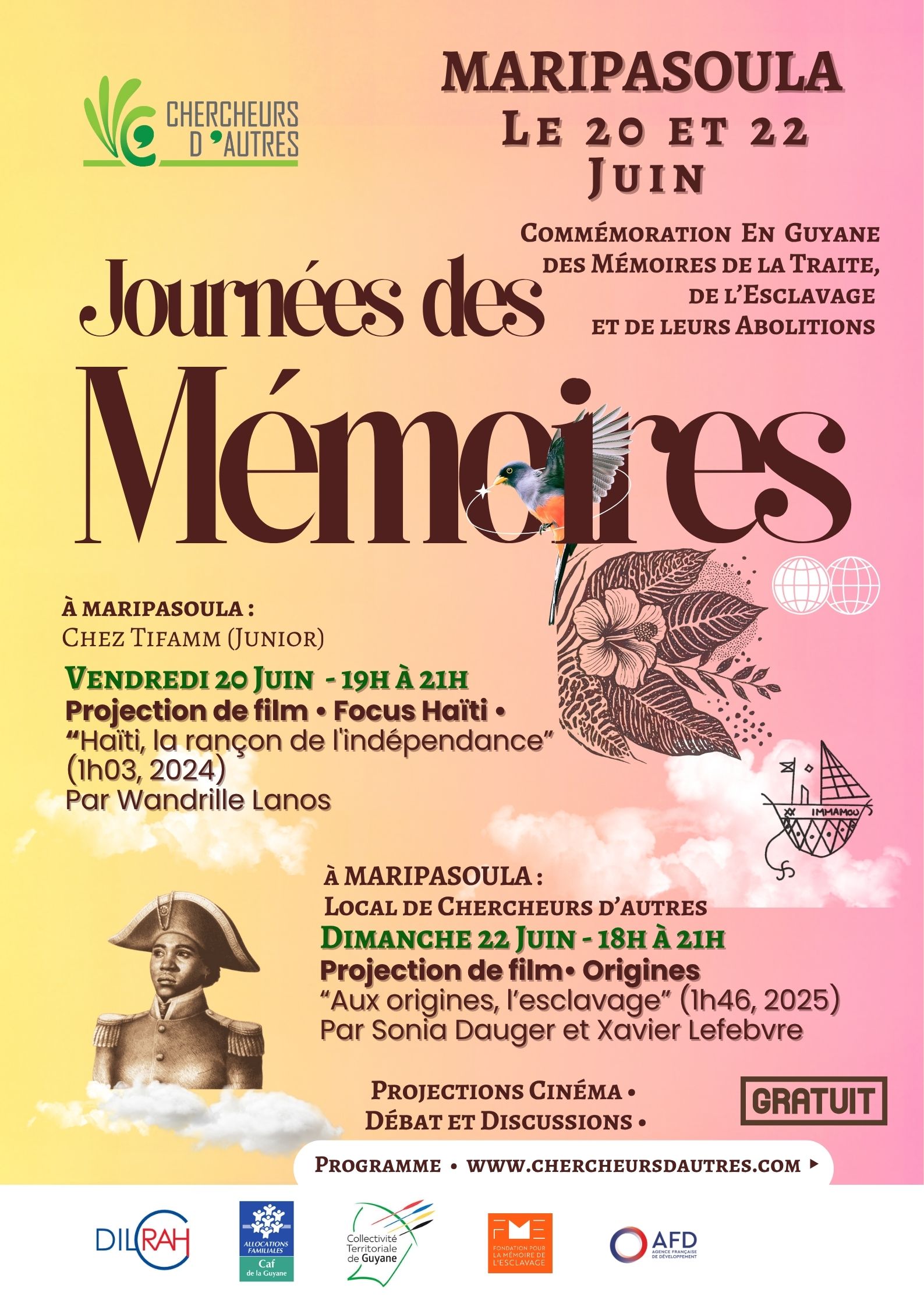 Lire la suite à propos de l’article GUYANE – Journées des Mémoires à Maripasoula : projections et discussions le samedi 14, vendredi 20 et dimanche 22 juin.